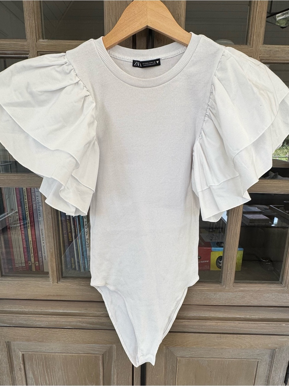 Zara white Layered Puff Sleeve Bodysuit